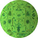 Round Machine Washable Abstract Green Modern Area Rugs, wshabs4594grn