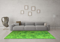 Machine Washable Abstract Green Modern Rug, wshabs4594grn