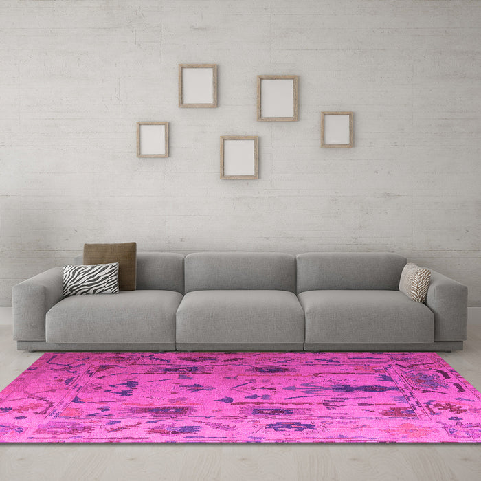 Machine Washable Abstract Pink Modern Rug in a Living Room, wshabs4594pnk