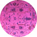 Round Machine Washable Abstract Pink Modern Rug, wshabs4594pnk