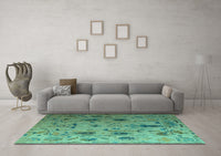 Machine Washable Abstract Turquoise Modern Rug, wshabs4594turq