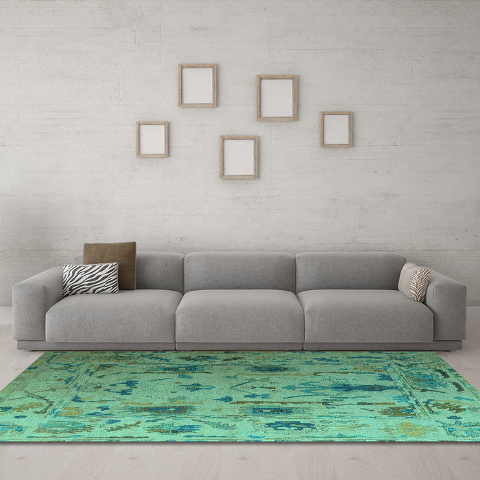 Machine Washable Abstract Turquoise Modern Area Rugs in a Living Room,, wshabs4594turq
