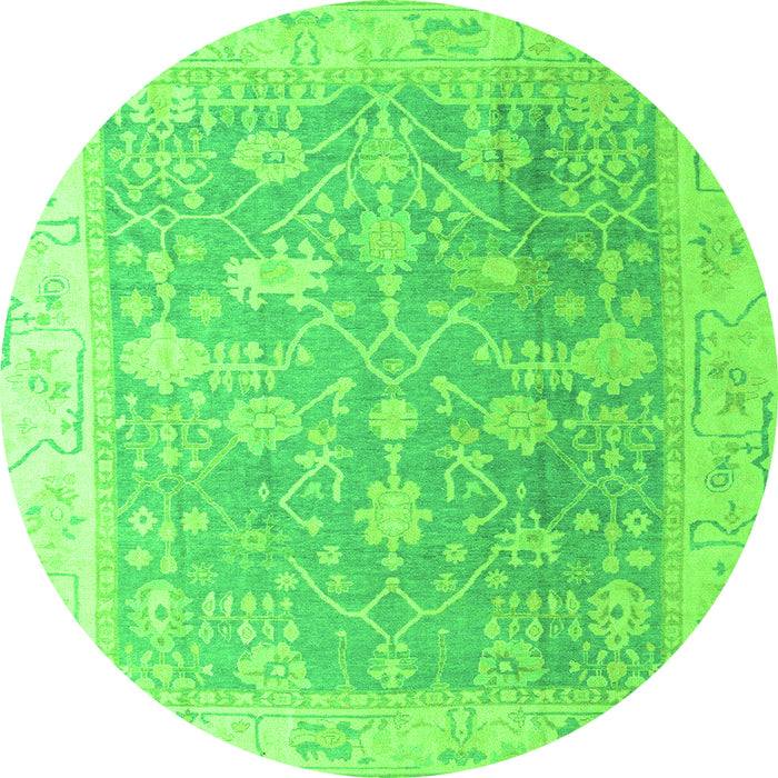 Round Machine Washable Oriental Green Traditional Area Rugs, wshabs4595grn