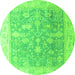 Round Machine Washable Oriental Green Traditional Area Rugs, wshabs4595grn