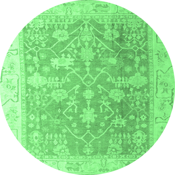 Round Machine Washable Oriental Emerald Green Traditional Area Rugs, wshabs4595emgrn