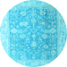 Round Oriental Light Blue Traditional Rug, abs4595lblu