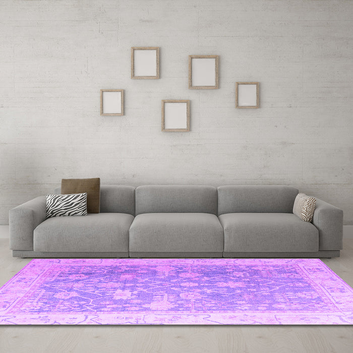 Machine Washable Oriental Purple Traditional Area Rugs in a Living Room, wshabs4595pur