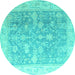 Round Machine Washable Oriental Turquoise Traditional Area Rugs, wshabs4595turq