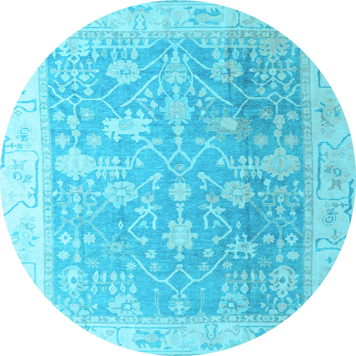 Round Machine Washable Oriental Light Blue Traditional Rug, wshabs4595lblu