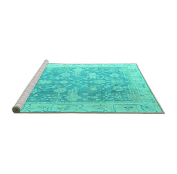 Sideview of Machine Washable Oriental Turquoise Traditional Area Rugs, wshabs4595turq
