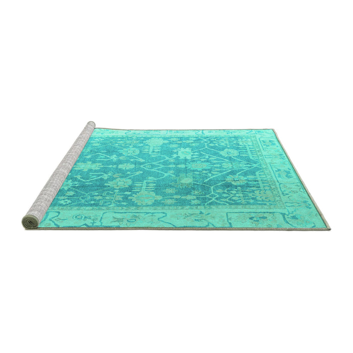 Sideview of Machine Washable Oriental Turquoise Traditional Area Rugs, wshabs4595turq