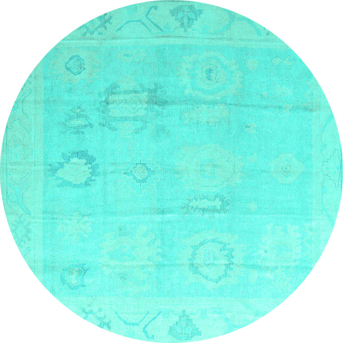 Round Oriental Turquoise Traditional Rug, abs4596turq