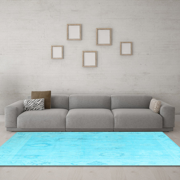 Machine Washable Oriental Light Blue Traditional Rug in a Living Room, wshabs4596lblu