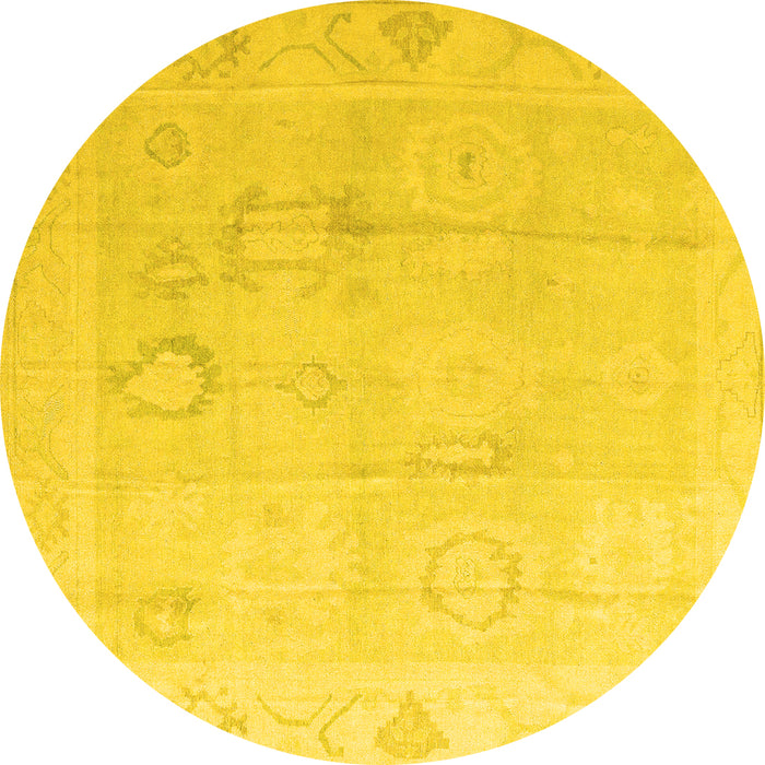 Round Machine Washable Oriental Yellow Traditional Rug, wshabs4596yw