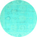 Round Machine Washable Oriental Turquoise Traditional Area Rugs, wshabs4596turq