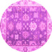 Round Machine Washable Oriental Pink Traditional Rug, wshabs4597pnk