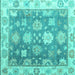 Square Machine Washable Oriental Turquoise Traditional Area Rugs, wshabs4597turq