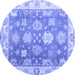 Round Machine Washable Oriental Blue Traditional Rug, wshabs4597blu