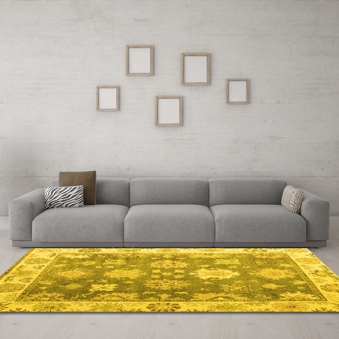 Machine Washable Oriental Yellow Traditional Rug in a Living Room, wshabs4597yw