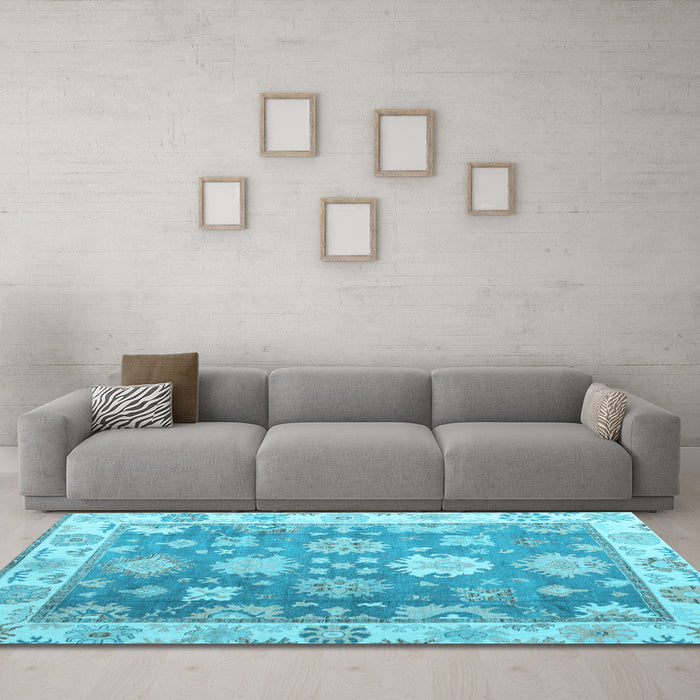 Machine Washable Oriental Light Blue Traditional Rug in a Living Room, wshabs4597lblu
