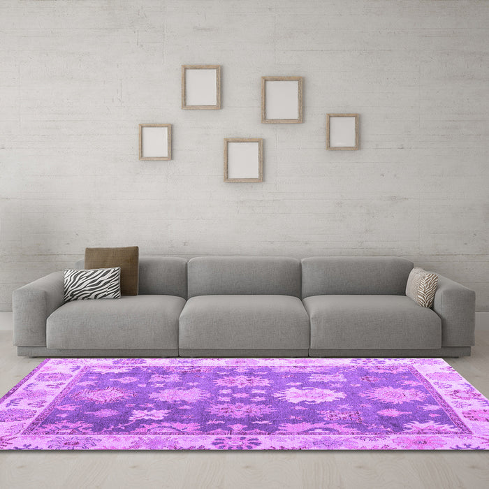 Machine Washable Oriental Purple Traditional Area Rugs in a Living Room, wshabs4597pur
