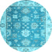 Round Oriental Light Blue Traditional Rug, abs4597lblu