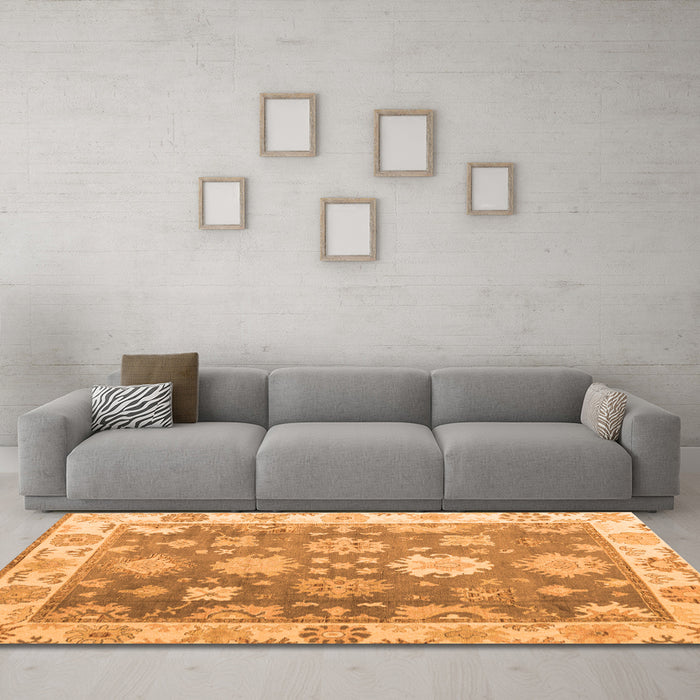 Machine Washable Oriental Orange Traditional Area Rugs in a Living Room, wshabs4597org