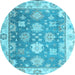 Round Machine Washable Oriental Light Blue Traditional Rug, wshabs4597lblu
