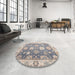 Round Machine Washable Abstract Grey Gray Rug in a Office, wshabs4597