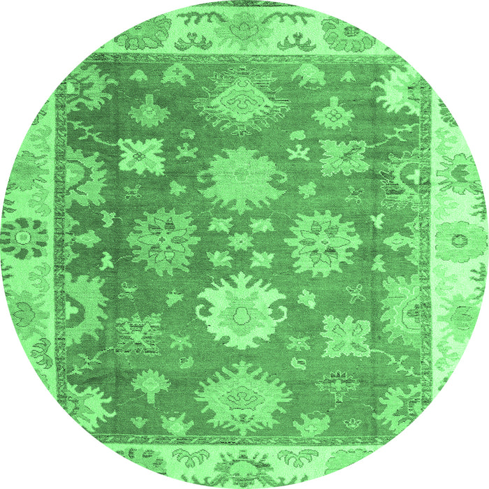Round Machine Washable Oriental Emerald Green Traditional Area Rugs, wshabs4597emgrn