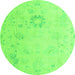 Round Machine Washable Oriental Green Traditional Area Rugs, wshabs4598grn