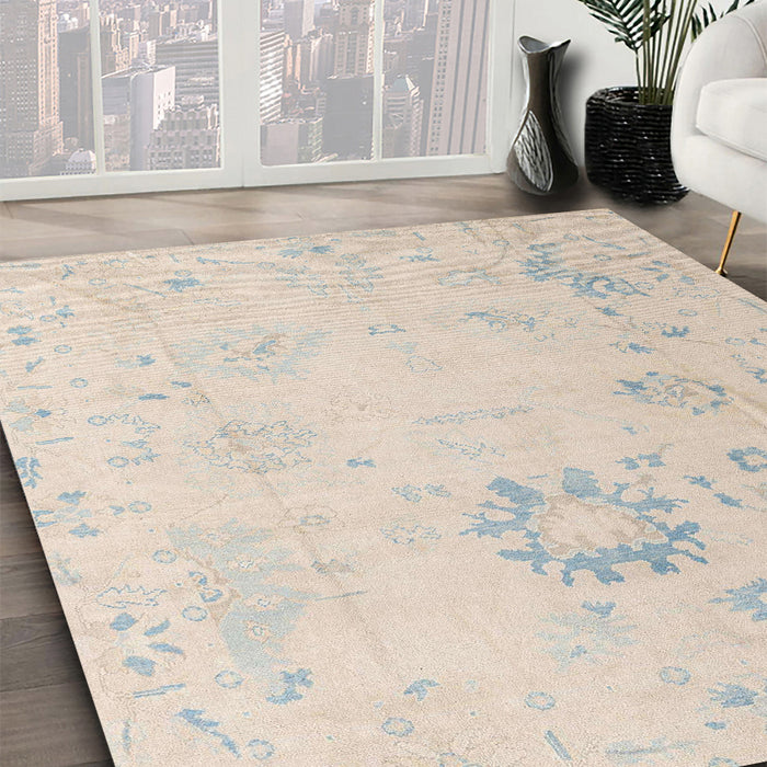 Abstract Wheat Beige Oriental Rug in Family Room, abs4598