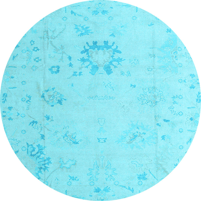 Round Machine Washable Oriental Light Blue Traditional Rug, wshabs4598lblu