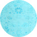 Round Machine Washable Oriental Light Blue Traditional Rug, wshabs4598lblu