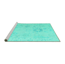 Sideview of Machine Washable Oriental Turquoise Traditional Area Rugs, wshabs4598turq