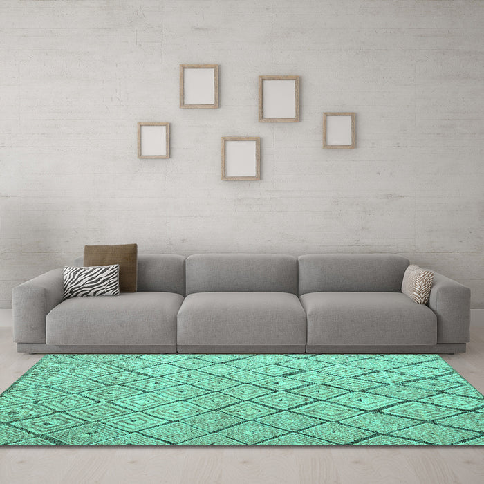 Machine Washable Abstract Turquoise Modern Area Rugs in a Living Room,, wshabs4599turq