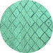 Round Machine Washable Abstract Turquoise Modern Area Rugs, wshabs4599turq