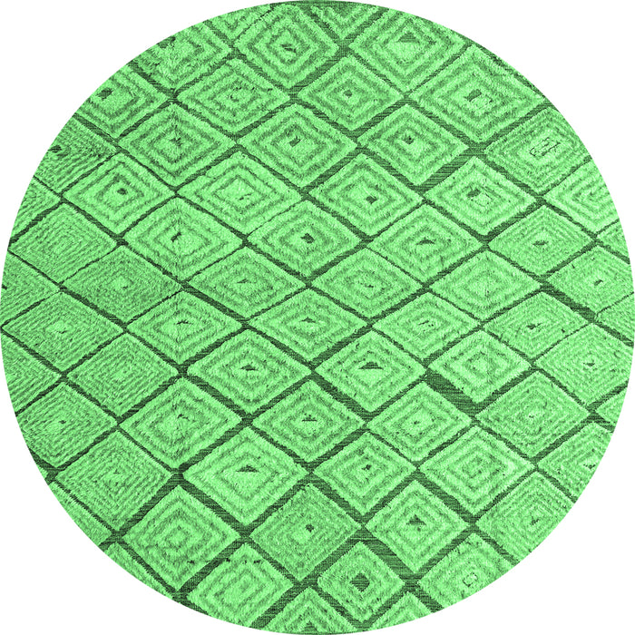 Round Machine Washable Abstract Emerald Green Modern Area Rugs, wshabs4599emgrn