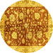 Round Oriental Yellow Traditional Rug, abs459yw