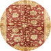 Round Abstract Chrome Gold Yellow Oriental Rug, abs459