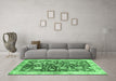 Machine Washable Oriental Emerald Green Traditional Area Rugs in a Living Room,, wshabs459emgrn