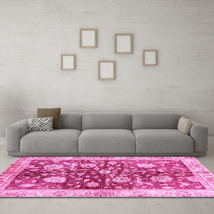 Machine Washable Oriental Pink Traditional Rug in a Living Room, wshabs459pnk