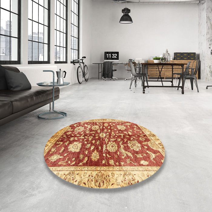 Round Machine Washable Abstract Chrome Gold Yellow Rug in a Office, wshabs459