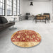 Round Machine Washable Abstract Chrome Gold Yellow Rug in a Office, wshabs459