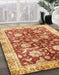 Abstract Chrome Gold Yellow Oriental Rug in Family Room, abs459