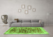 Machine Washable Oriental Green Traditional Area Rugs in a Living Room,, wshabs459grn