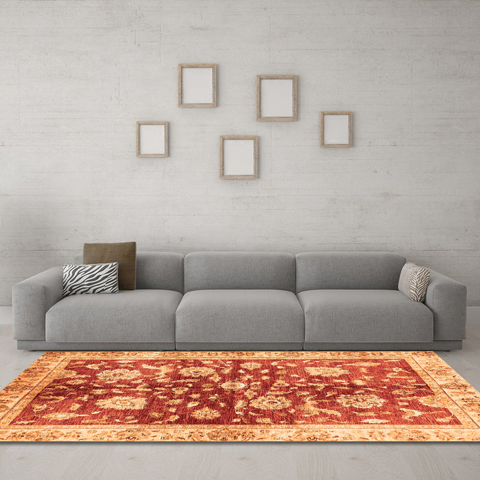 Machine Washable Oriental Orange Traditional Area Rugs in a Living Room, wshabs459org