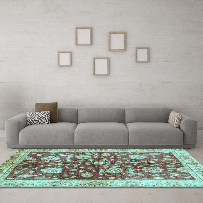 Machine Washable Oriental Light Blue Traditional Rug in a Living Room, wshabs459lblu