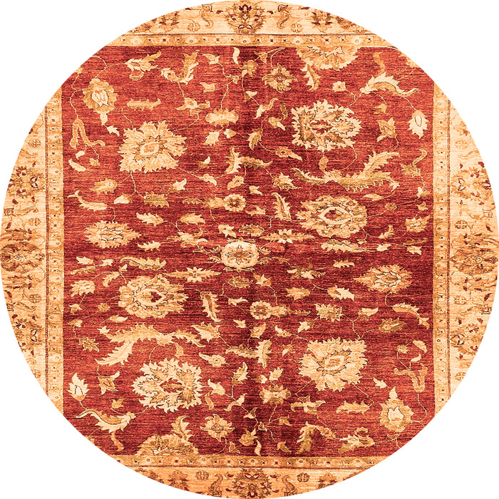 Round Machine Washable Oriental Orange Traditional Area Rugs, wshabs459org