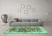 Machine Washable Oriental Turquoise Traditional Area Rugs in a Living Room,, wshabs459turq